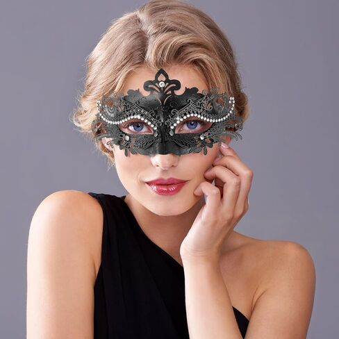 Thmyo Couples Masquerade Mask, Venetian Shiny Metal Rhinestone Halloween Costume Party Mask 2 Pack in Kuwait