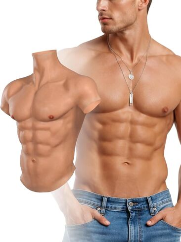 بدلة عضلات من السيليكون من KUMIHO، لوحة صدر واقعية للرجال، ياقة عالية، صدر ABS مزيف ممتاز لحفلات الهالوين المتحولين جنسيًا in Kuwait