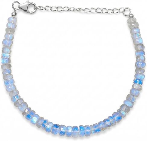 Myhealingworld Faceted Blue Fire/Blue Flashes Natural Rainbow Moonstone Beaded 6.5 inch Bracelet with Additional 2 inch 92.5 sterling silver extension. Bead Size Varies from 2mm to 5mm. in Kuwait
