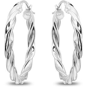 Sterling Silver Twist Round Hoop Earrings for Women Girls (3x15mm - 45mm Diameter) in Kuwait