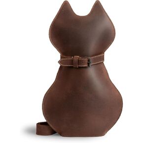 Hide & Play, Kitty Shape Backpack Handmade from Full Grain Leather - Pet Lover Accessory, Great for Travel & Everyday Use - Bourbon Brown in Kuwait