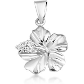 Flower Collection Dainty Sterling Silver CZ Caribbean Hibiscus (Malvaceae) Pendant in Kuwait