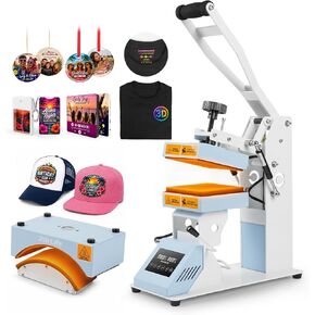 PYD Life 3 in 1 Mini Combo Heat Press Machine for Label Tag 5.8 x 5.8 Inch Light Blue 110 V Cap Hat Heat Press Machine,Sublimation Pens Heat Press Machine in Kuwait