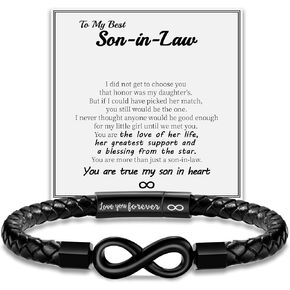 Fathers Day Leather Bracelet Gifts for Men, To My Son Bracelet Fathers Day Bracelet Gifts Dad Grandpa Love You Forever Engraved Birthday Valentines Graduation Gift Infinity Knot Jewelry in Kuwait