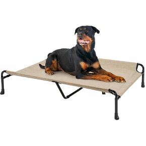 Veehoo Elevated Dog Bed, Raised Dog Cots for Large Dogs, Waterproof Outdoor Dogs Bed, Cooling Pet Hammock with Guardrail, Upgraded Non-Slip Feet, Breathable Teslin Mesh, Black Silver, 53x 33 inches in Kuwait