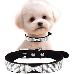 Bling Dog Collar, Pretty Sparkly Diamond Bow Crystal Rhinestone Cat Collars Glitter Jeweled Girl Puppy Collar for XXS Xs Small Medium Pet Female Dogs, Teal XSmall in Kuwait