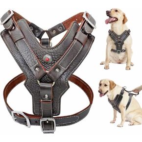 PET ARTIST Genuine Leather Dog Harness for Large Dogs，Adjustable Comfortable Design with Strong Metal Buckles and Handle for Daily Walking for Great Dane/Great Pyrenees/Newfoundland in Kuwait