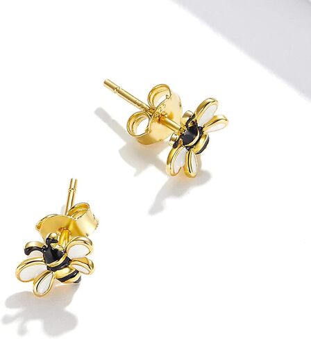 Shysnow Bee Earrings Honey Necklace Cute Animal Bees Set 925 Sterling Silver Small 14K Gold Plated Enamel Queen Bees Bumblebee Set for Teens Girls in Kuwait