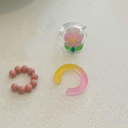Resin Flower Ear Cuffs for Women Colorful Bead Ball Cartilage Earring Fake Huggie Hoops Non Piercing Clip On Lovely Summer Ear Jewelry Gifts 3 PCS Set in Kuwait