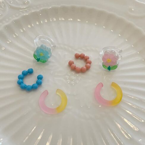 Resin Flower Ear Cuffs for Women Colorful Bead Ball Cartilage Earring Fake Huggie Hoops Non Piercing Clip On Lovely Summer Ear Jewelry Gifts 3 PCS Set in Kuwait