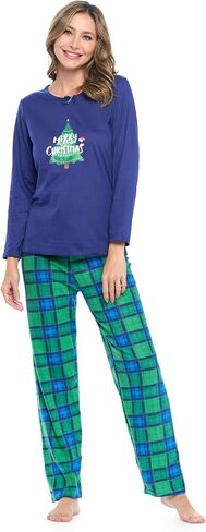 Casual Nights Women's Jersey Knit Long-Sleeve Top and Mircro Fleece Bottom Pajama Set in Kuwait