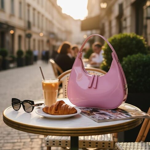 Didida Y2K Moon Bag Women's Crescent Shoulder Bag Retro Handbags Top Handle Patent Leather Cute Small Underarm Bag in Kuwait