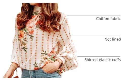 CHICWISH Women's Fancy in Gardens Rose Printed Floral Chiffon Top with Bubble Sleeve in Kuwait