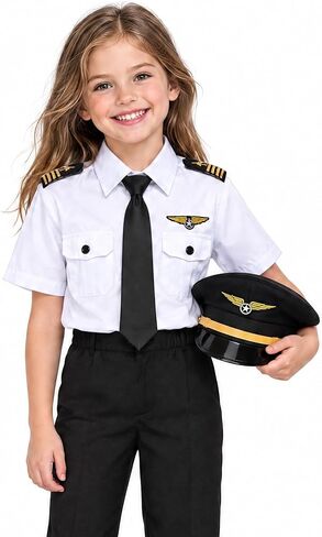 KAKALVER Kids Pilot Costume for Boys Airline Captain Pilot Uniform for Boys’ Career Day Dress Up Airline Costume Gifts in Kuwait