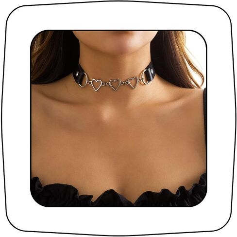 Asphire Cyber ​​Punk Leather Choker جوفاء القلب طوق قلادة مثير أسود هندسي المختنق مبالغ فيه تأثيري حزب مجوهرات اكسسوارات للنساء المراهقات الفتيات in Kuwait