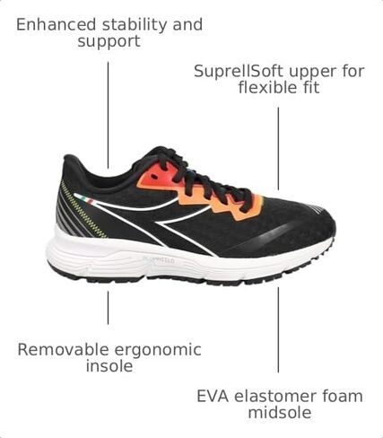 حذاء الجري Diadora Mythos BluShield Volo 2 للشباب - شبكة هوائية من النايلون، جزء علوي فائق النعومة، نعل داخلي مريح قابل للإزالة، نعل أوسط من إسفنج EVA المطاطي، تقنية Blushield in Kuwait
