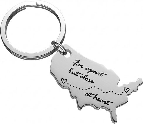 Haoflower Long Distance USA Map Keychain Gift for Her or Him Moving Away LDR Gifts in Kuwait