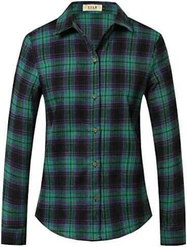SSLR Flannel Shirts Womens Long Sleeve Button Down Plaid Shirts Casual in Kuwait