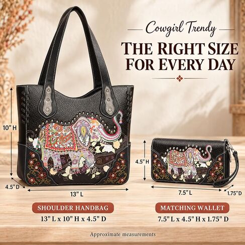 Elephant Rhinestone Studded Western Style Concealed Carry Purse Handbag Women Shoulder Bag Wallet Set in Kuwait