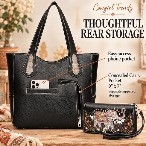 Elephant Rhinestone Studded Western Style Concealed Carry Purse Handbag Women Shoulder Bag Wallet Set in Kuwait