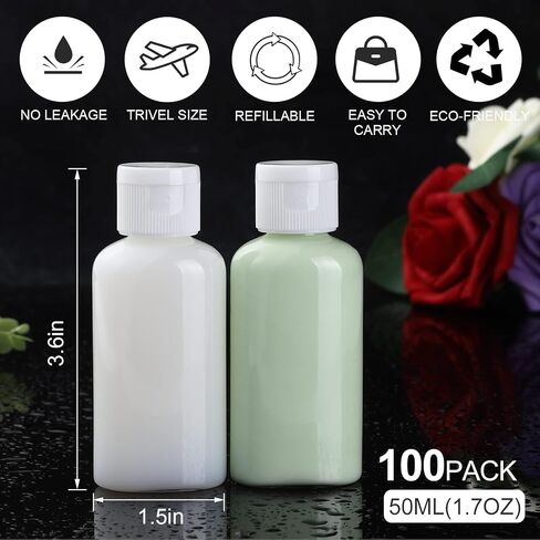 100Pack 1.7oz/50ml Plastic Empty Squeeze Bottles with Flip Cap Hand Sanitizer Bottle small travel Size bottles Refillable Container for Shampoo Lotion Cream Body Soap Baby Shower Weeding Party Favors in Kuwait