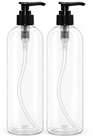 BRIGHTFROM Empty Lotion Pump Bottles, 16 OZ BPA-Free Refillable Plastic Containers, PETE1 Clear, Great for - Soap, Shampoo, Lotions, Liquid Body Soap, Creams and Massage Oil's - 2 PACK (Black) in Kuwait