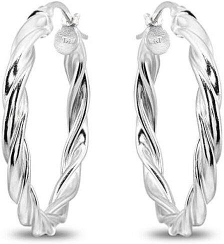 Sterling Silver Twist Round Hoop Earrings for Women Girls (3x15mm - 45mm Diameter) in Kuwait