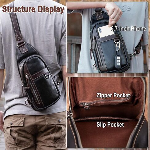 CENUNCO Geniune Leather Sling Bag for Men Women Crossbody Shoulder Bag Sling Backpack Chest Purse in Kuwait