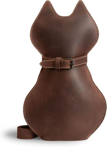 Hide & Play, Kitty Shape Backpack Handmade from Full Grain Leather - Pet Lover Accessory, Great for Travel & Everyday Use - Bourbon Brown in Kuwait