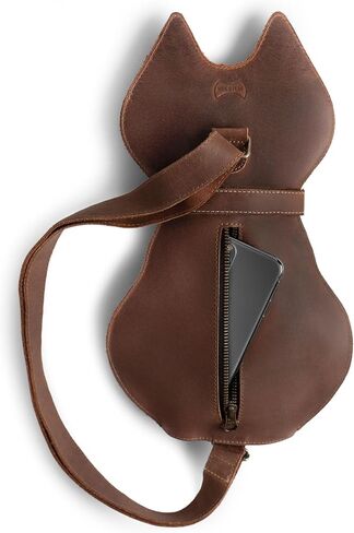 Hide & Play, Kitty Shape Backpack Handmade from Full Grain Leather - Pet Lover Accessory, Great for Travel & Everyday Use - Bourbon Brown in Kuwait