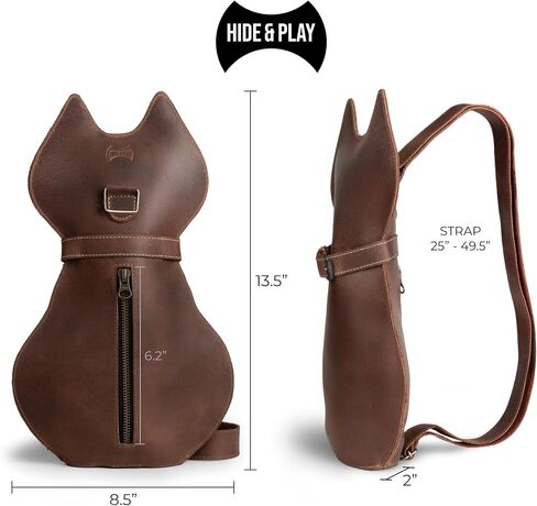 Hide & Play, Kitty Shape Backpack Handmade from Full Grain Leather - Pet Lover Accessory, Great for Travel & Everyday Use - Bourbon Brown in Kuwait