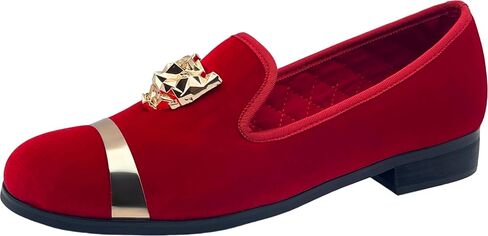 Justar Men's Velvet Loafers Slip-on Dress Shoes with Gold Buckle Penny Loafer Red Slippers Flats in Kuwait