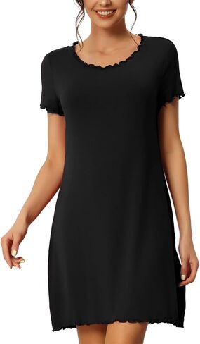Womens Sleepshirt Short Sleeves Pajama Dress Ruffle Nightshirt Lounge Nightgowns in Kuwait