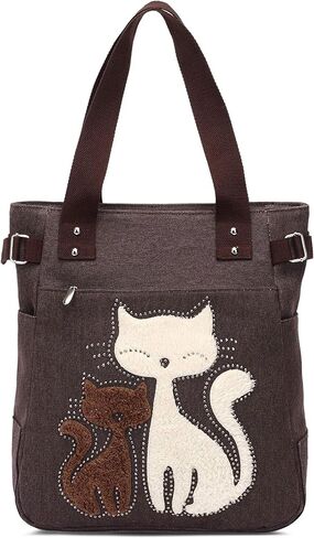 KAUKKO Women Canvas Handbag Shoulder Bag Cat Big Tote Bag in Kuwait