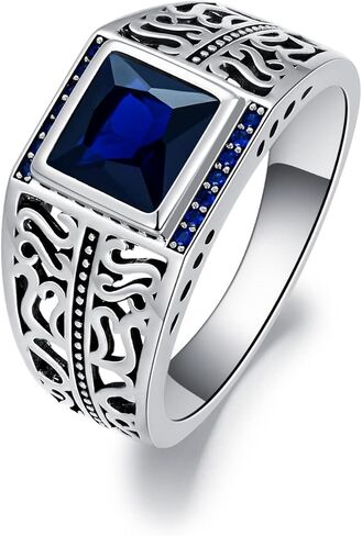 PYTALI Blue Sapphire Ring for Men S925 Sterling Silver Cool Turkish Handmade Ring for Men’s Luxury Jewelry Gift in Kuwait
