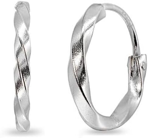 Sterling Silver Twist Endless Round Lightweight Unisex Hoop Earrings in Kuwait
