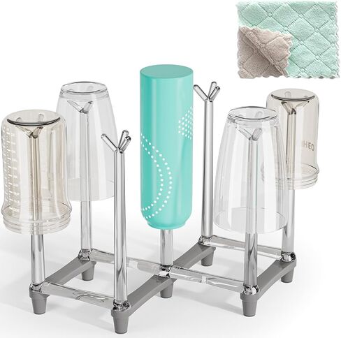 Marbrasse Retractable Cup Drying Rack, Drinking Glass and Sports Bottle Drainer Stand, Plastic Bag Dryer with Non-Slip Bottom for Kitchen Countertop in Kuwait