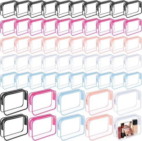 Sanwuta 100 Pcs Clear Makeup Bags 7.1 x 1.6 x 5.5 in Bulk Travel Toiletry Bags Tsa Approved Clear Cosmetic Bag Transparent Cosmetic Pouches with Zipper for Vacation(Black) in Kuwait