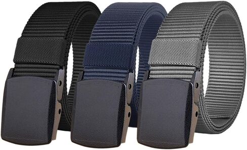 WYuZe 3 Pack Nylon Belts for Men, Metal-free Lightweight Military Belt Web 1.5" Adjustable for Jeans Casual Pants in Kuwait