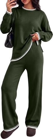 Lentta Women's 2 Piece Sweater Sets Outfits Long Sleeve Knit Pullover Tops Wide Leg Pants Lounge Sets Tracksuits in Kuwait