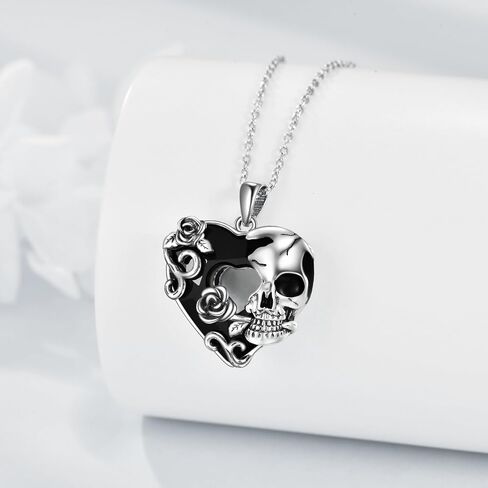 CRMAD Skull Gothic Necklace Sterling Silver Rose Skull Crystal Jewelry for Men Women Halloween Jewelry Gifts, Metal, not known in Kuwait