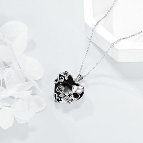 CRMAD Skull Gothic Necklace Sterling Silver Rose Skull Crystal Jewelry for Men Women Halloween Jewelry Gifts, Metal, not known in Kuwait