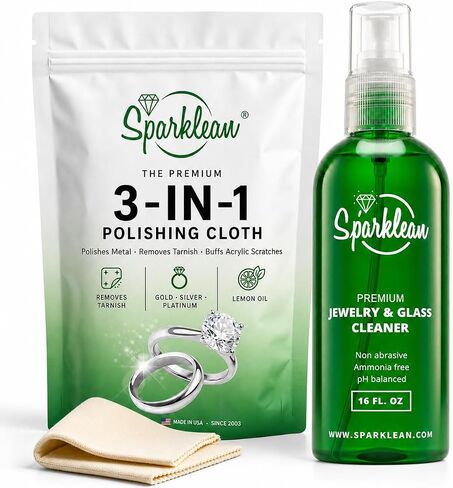مجموعة Ultimate Shine للمجوهرات والنظارات - مزيل خدوش صديق للبيئة وقماش مضاد للضباب للمعادن الثمينة والعناية بالعدسات | لا بصمات الأصابع | منقوع زيت الليمون | رذاذ 16 أونصة | صنع فى أمريكا in Kuwait