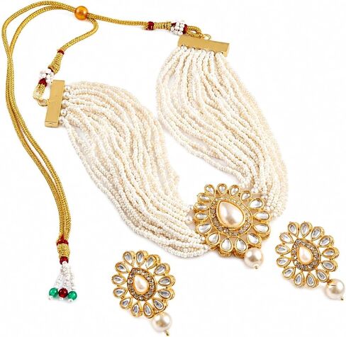مجموعة المجوهرات الهندية Jewarhaat AD CZ Kundan المرصعة بالذهب والمطلية بالذهب للنساء والفتيات in Kuwait