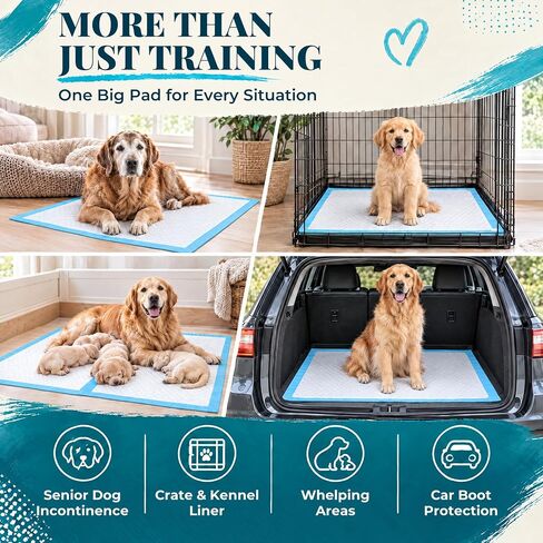 Puppy Pads XL - 24" x 36" Extra Large, Super Absorbent, Leak-Proof Dog Training Pee Pads - Waterproof, Non-Slip with Sticky Tapes, 6-Layer Protection, Odor Control (XL - 24" x 36" - 40ct) in Kuwait