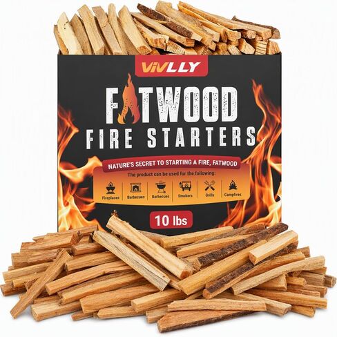 Fatwood Fire Starter Sticks 10 lb – 100% Natural, Resin-Rich Kindling for Fireplace, Wood Stove, Fire Pit & Campfire – Quick-Ignite Pine Wood Starter Logs – Clean Burn, Indoor/Outdoor – Easy Lighting in Kuwait