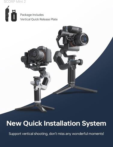 FeiyuTech SCORP Mini 2 [Official] Gimbal Stabilizer with 3 axis, All in One Gimbal for Mirrorless Cameras,Smartphone,Action Cameras,Built-in AI Tracker,Vertical Quick Release Plate,Black in Kuwait