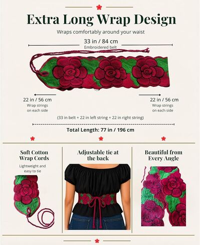 Mexican Belt Sash 33 Inches & 22 Inches String Beautiful Floral Desing Traditional Fiesta Party in Kuwait