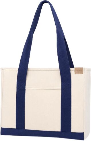 Canvas Tote Bag Casual Multi pockets Handbags Large Capacity Shopping Shoulder Bag with Pocket Bags Work Purses in Kuwait