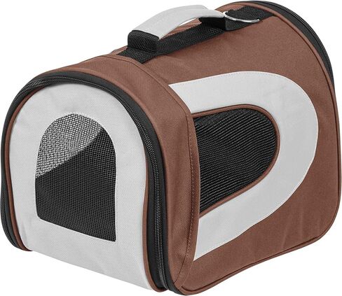 IRIS USA Large Soft Sided Carrier with Shoulder Strap, Sturdy Collapsible Water Resistant Cat Dog Pet Carrier with Padded Bottom and Top Handle for Travel Road Trip, Brown in Kuwait
